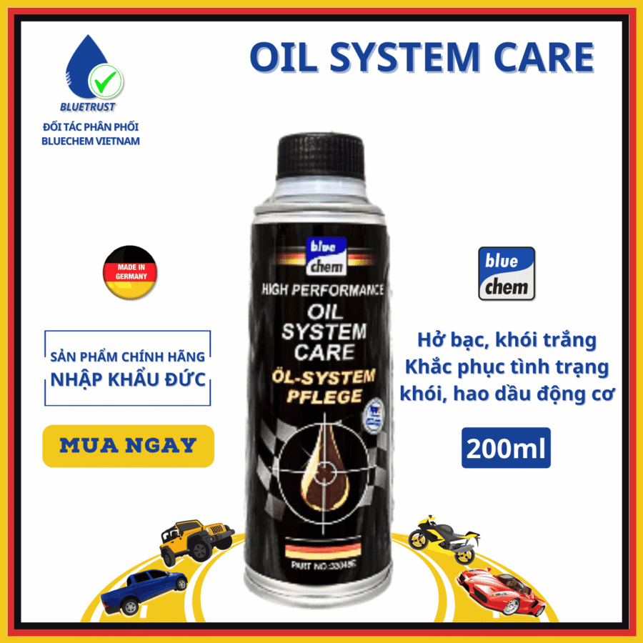 Dung Dịch Giảm Khói Do Hở Bạc, Giảm Ma Sát BLUECHEM - Oil System Care - 200ml