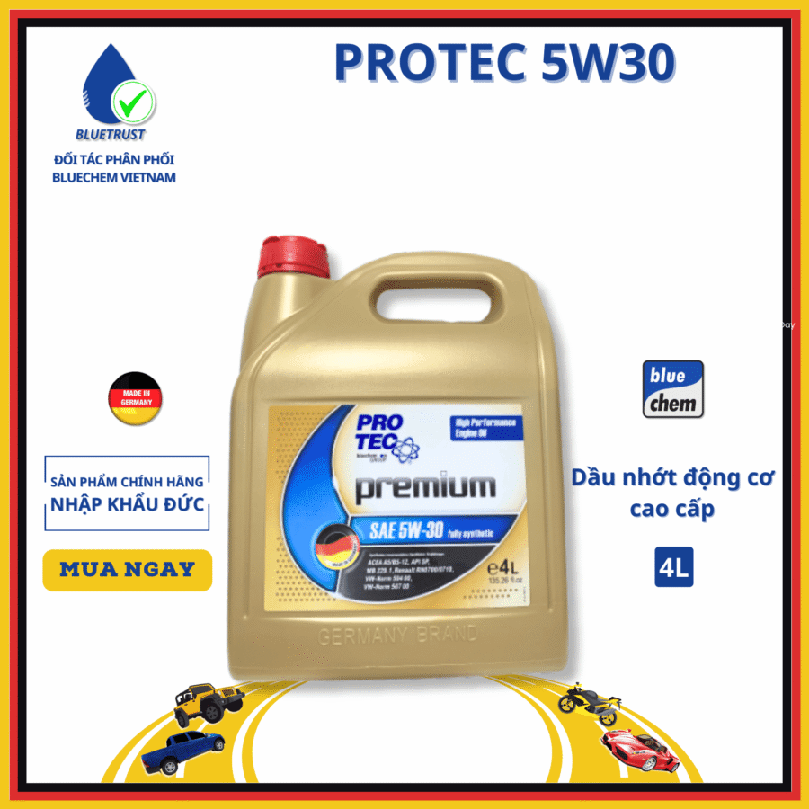 Dầu Nhớt Tổng Hợp Toàn Phần Xe Ô Tô BLUECHEM PROTEC 5W30, API SP/CF– 5W30 PREMIUM FULLY SYNTHETIC PROTEC - 4 Lít