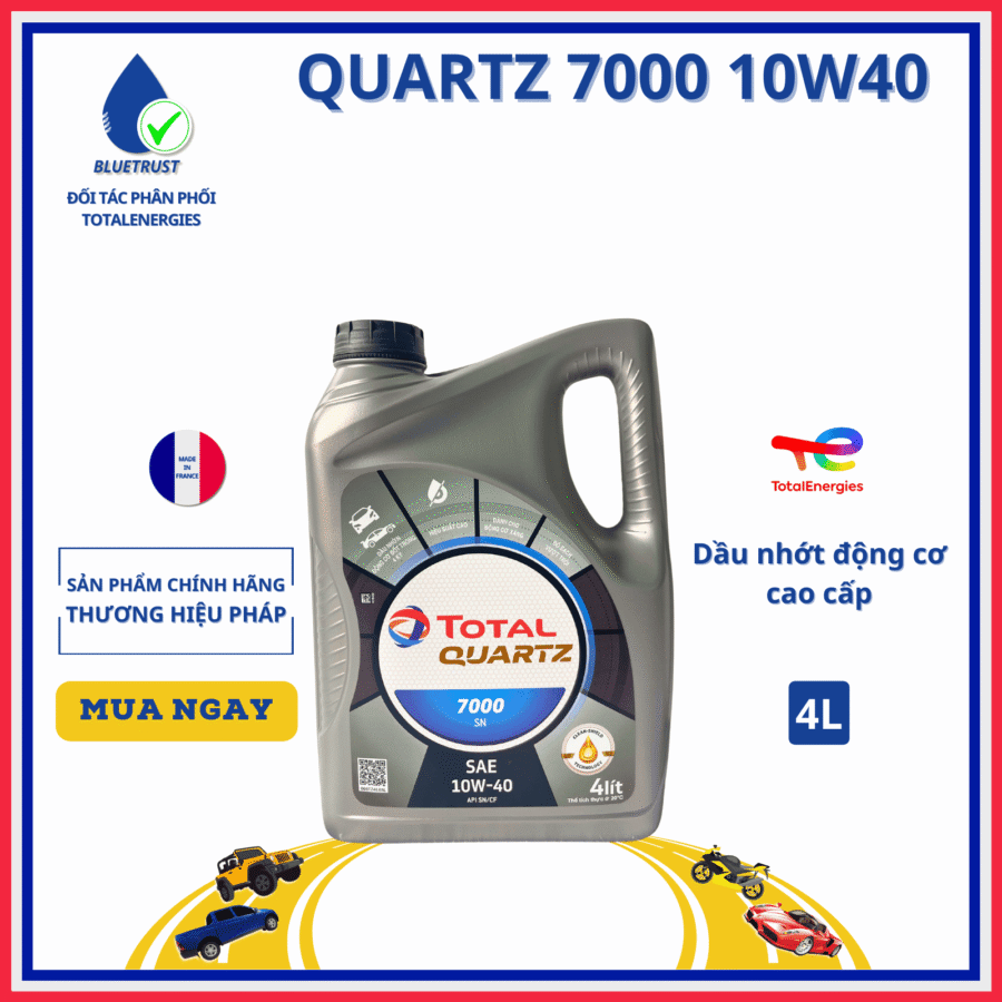 Dầu nhớt động cơ ô tô TOTAL QUARTZ 7000 10W40, API SN/CF - 4 Lít