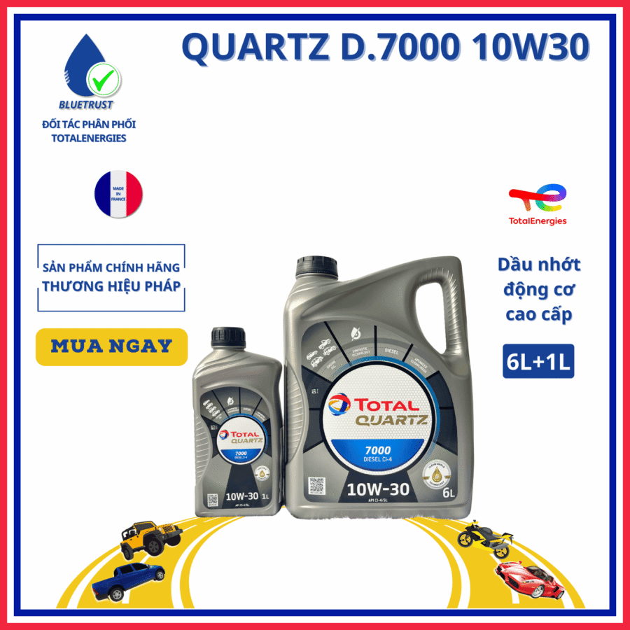 Dầu nhớt động cơ Diesel TOTAL QUARTZ D.7000 CI4 10W30, API CI-4/SL - 7 Lít