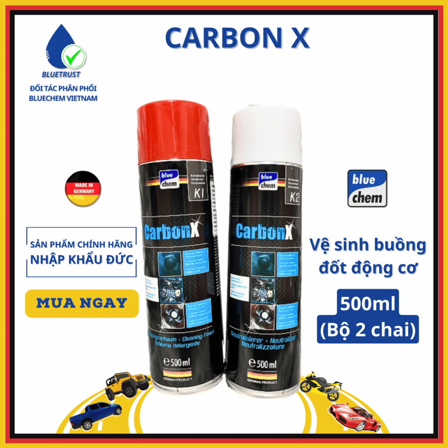 Dung Dịch Vệ Sinh Loại Bỏ Carbon, Làm Sạch Kim Phun Buồng Đốt BLUECHEM - CarbonX - 500ml/ Bộ 2 Chai