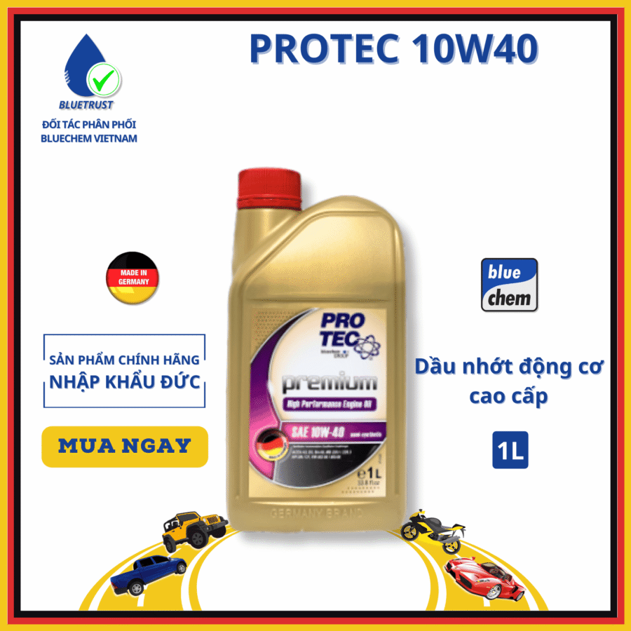 Dầu Nhớt Bán Tổng Hợp BLUECHEM PROTEC 10W40, API SP/CF, ACEA A3, B3/B4-08 – 10W40 PREMIUM SEMI SYNTHETIC PROTEC - 1 Lít