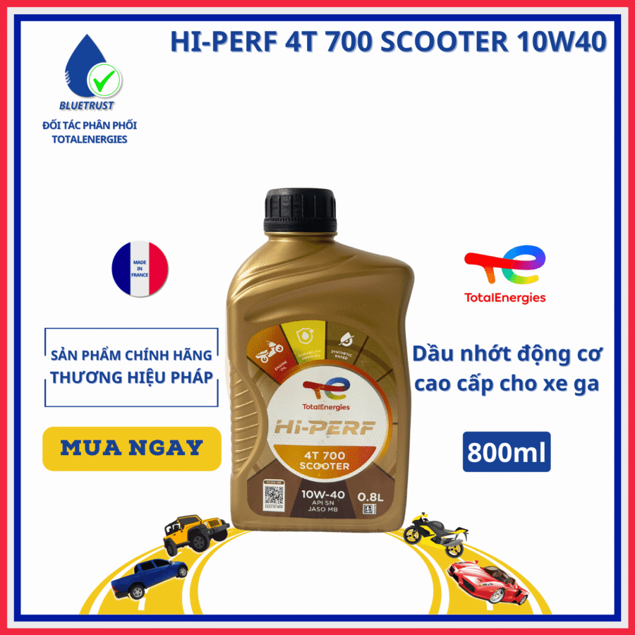 DẦU NHỚT XE TAY GA TOTAL HI PERF 4T 700 SCOOTER 10W40-800ML