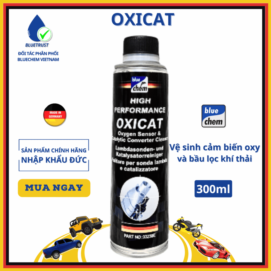 Dung Dịch Vệ Sinh Cảm Biến Oxy, Bầu Lọc Khí Thải Catalytic, Xe Báo Lỗi Cá Vàng BLUECHEM - OXICAT - 300ml
