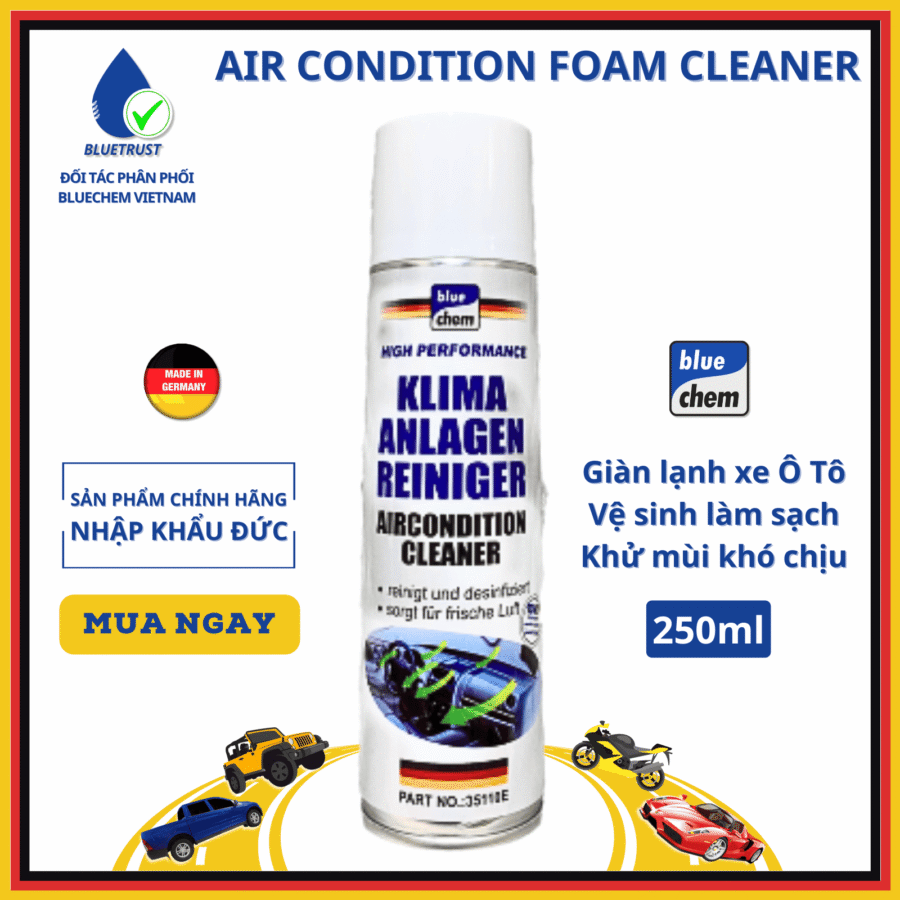 Dung Dịch Vệ Sinh Giàn Lạnh Điều Hoà Ô Tô BLUECHEM - Air Condition Foam Cleaner - 250ml