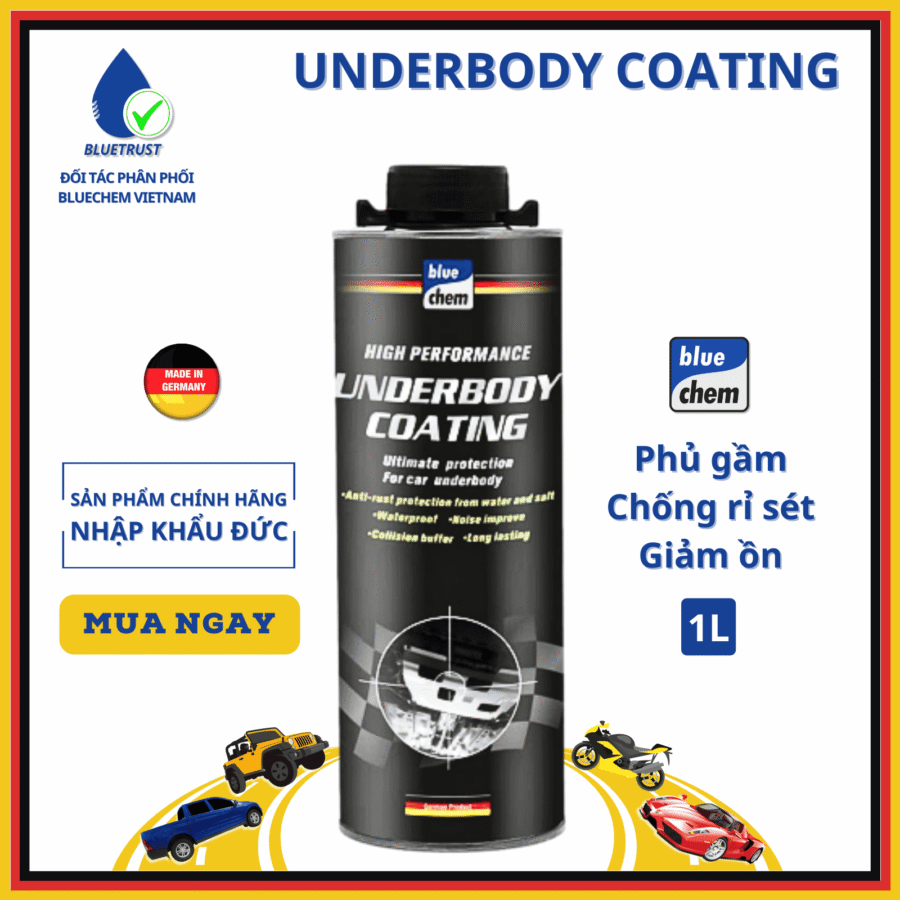 Sơn Phủ Gầm Ô Tô BLUECHEM, Chống Gỉ Sét, Giảm Ồn, Hạn Chế Hư Hỏng Khi Va Chạm - Underbody Coating - 1 Lít