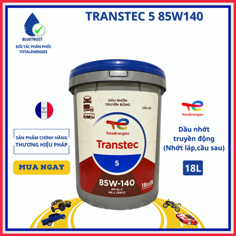 Dầu nhớt truyền động, nhớt láp, cầu sau TOTAL TRANSTEC 5 85W140 - 18 Lít