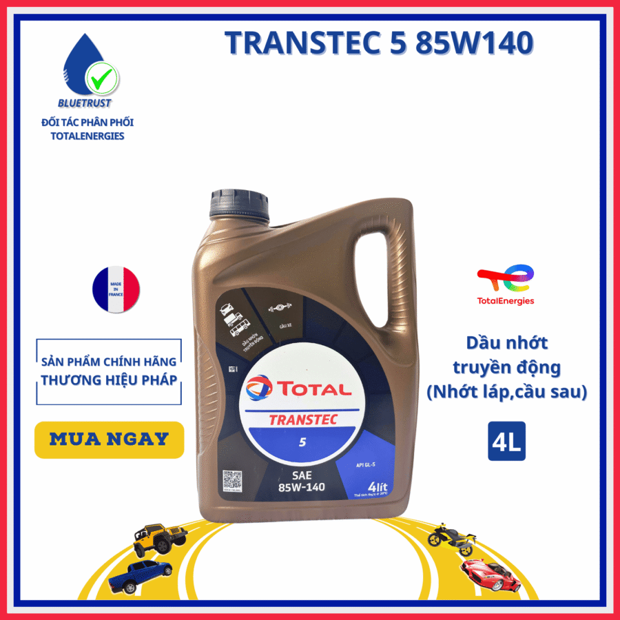 Dầu nhớt truyền động, nhớt láp, cầu sau TOTAL TRANSTEC 5 85W140 - 4 Lít